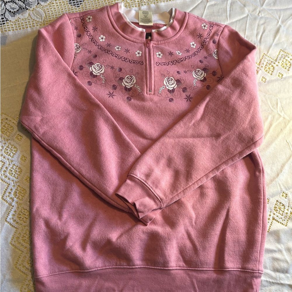 Vintage Women's Pink Quarter-Zip Sweatshirt
